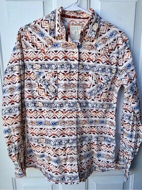 Panhandle Rough Stock Western Snap Shirt Womens Small Aztec Rodeo Stretch Top